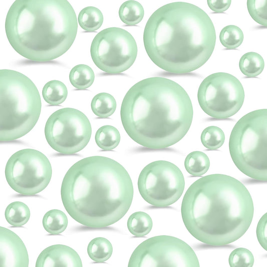 260Pcs LightGreen Glossy Beads for Centerpiece Decor, Artifical Pearls Vase Filler, Makeup Brush Beads, No Hole Round Pearl Beads for Wedding Birthday Christmas Party Home Decor(18mm 14mm 6mm)