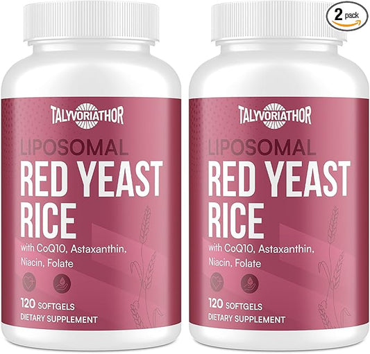 Liposomal Red Yeast Rice 1200mg with CoQ10 & Astaxanthin – Extra Strength Cholesterol, Cardiovascular & Metabolic Support – High Absorption – Citrinin-Free, 120 Softgels (2 Bottle)