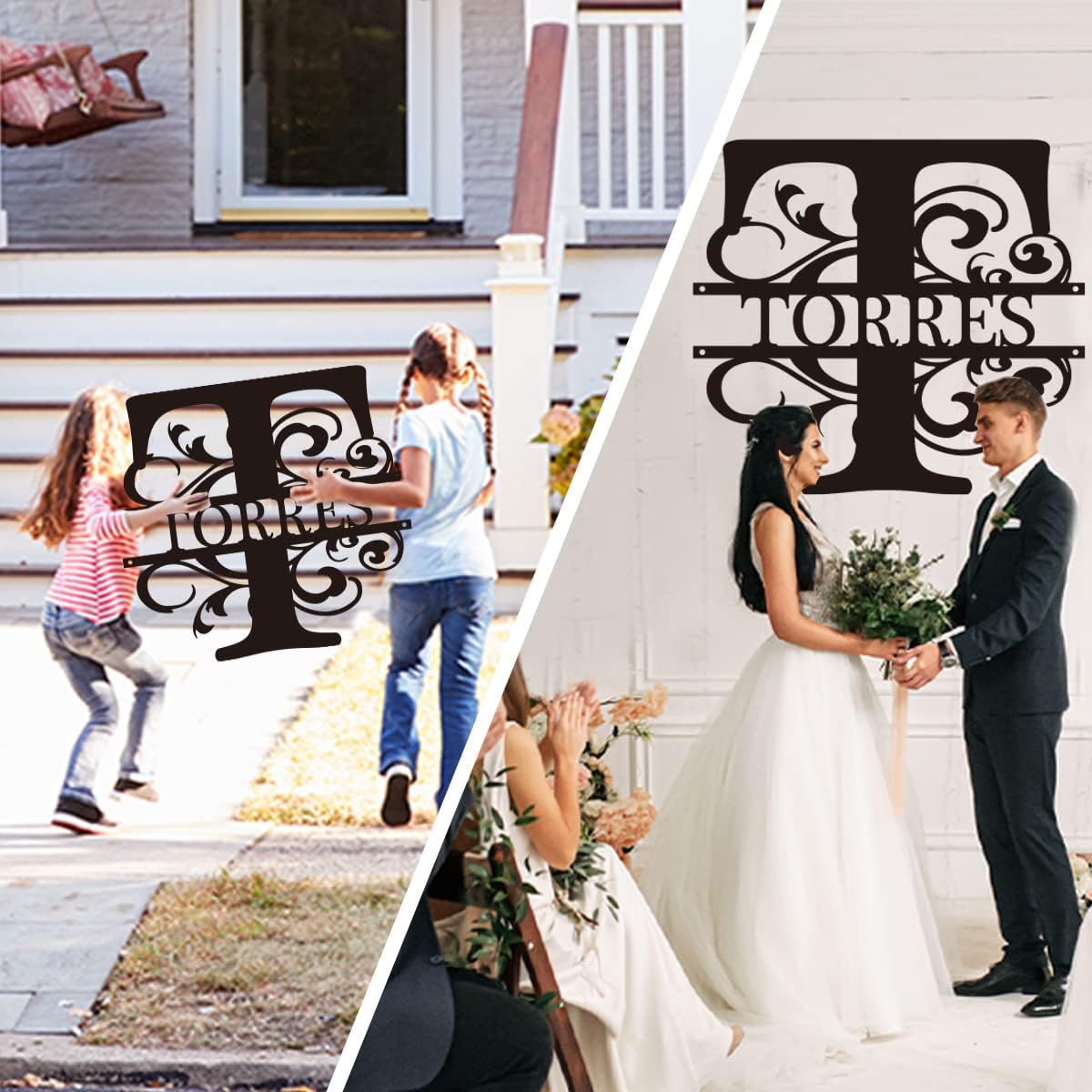 Custom Metal Signs | Name Sign Personalize for Outdoors Last Split Letter Monogram Wall Decor Family Personalized Wedding Gift Housewarming Art Outdoor