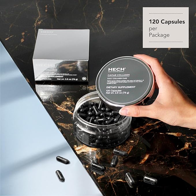 HECH Caviar Collagen Capsules - Beauty Supplement with 2,000 mg Marine Collagen Peptides, Caviar Extract and Vitamin Complex
