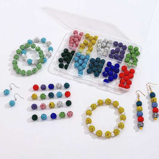 100PCS Rhinestone Beads Jewelry Making kit，10mm Crystal Color Round Sparkle Clay Beads Disco Ball Bulk Baseball Necklace Bracelets Earrings Keychain Bag Charm DIY Crafts