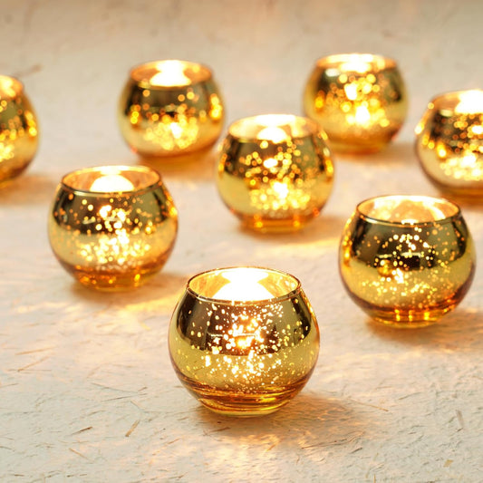 Homemory 36 Pcs Gold Votive Candle Holders, Round Mercury Glass Candle Holder, Tealight Candle Holders for Table Centerpieces, Baby Shower,Anniversary, Wedding, Home Decor, Halloween, Christmas
