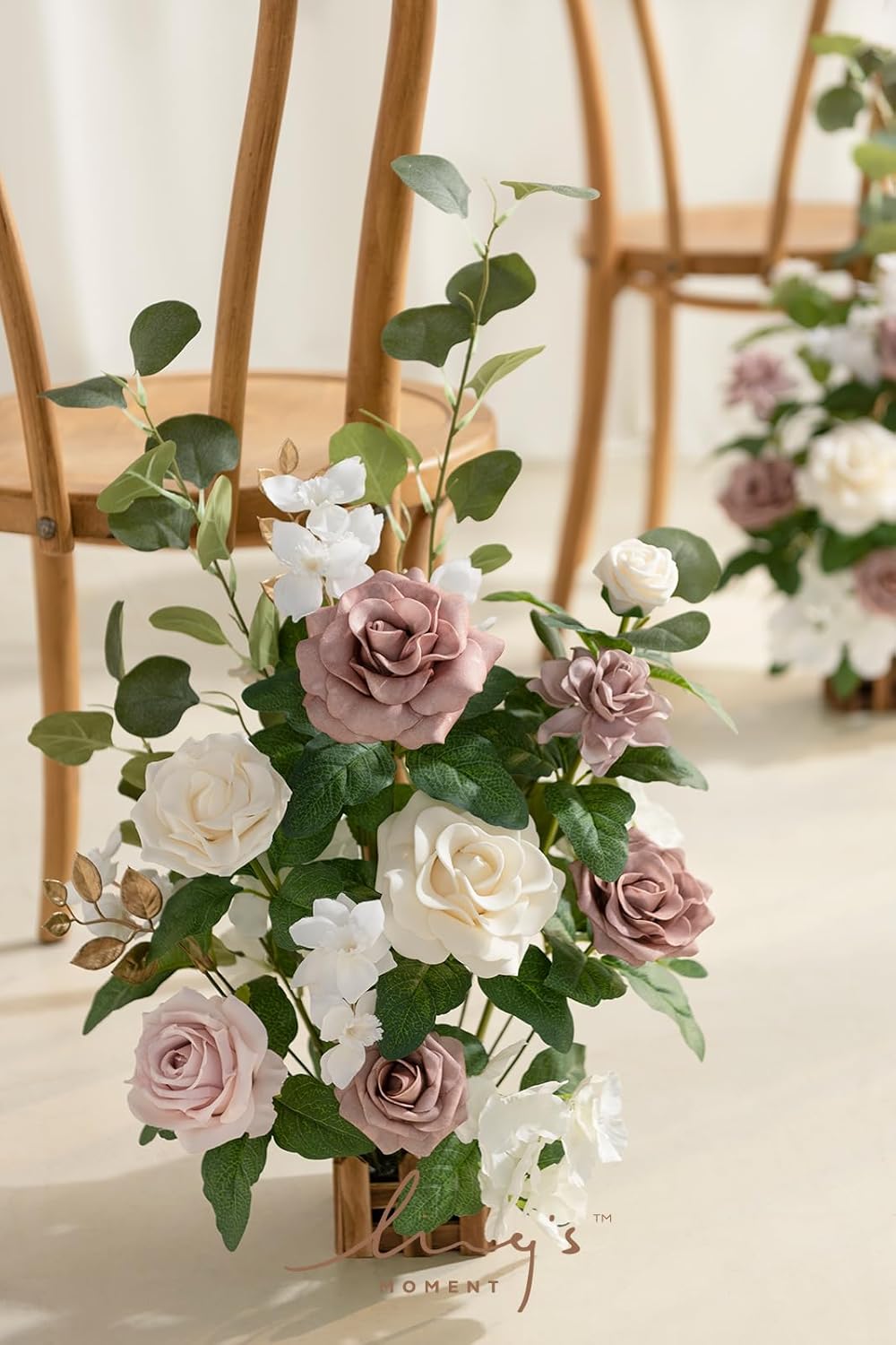 Ling's moment 17.5" Tall Standing Artificial Flowers Arrangements 4 pcs Wedding Aisle Runner Chair Decorations Dusty Rose Cream for Centerpieces Ceremony Reception Rose Floral Party Outdoor