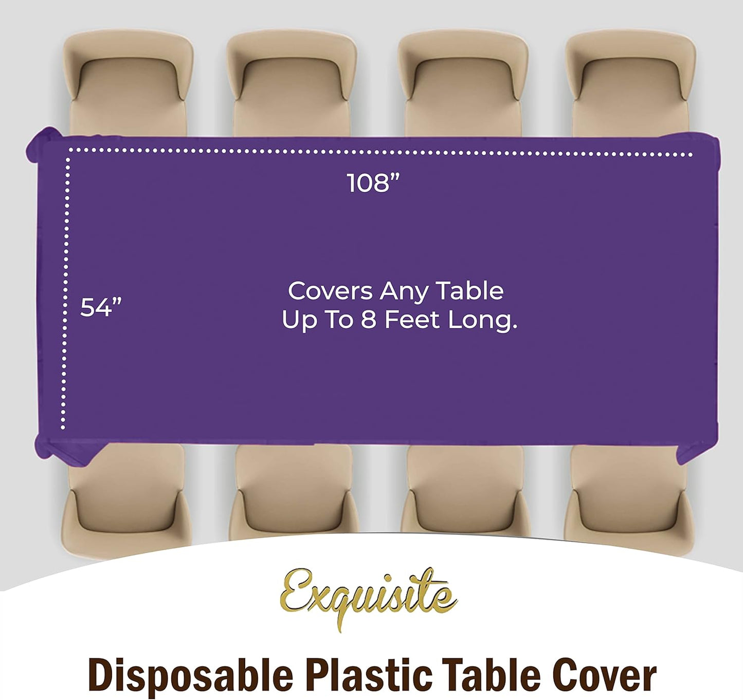 Party Solids Pack Of 12 Premium Plastic Tablecloth 54 Inch x 108 Inch Rectangle Table Cover - Purple
