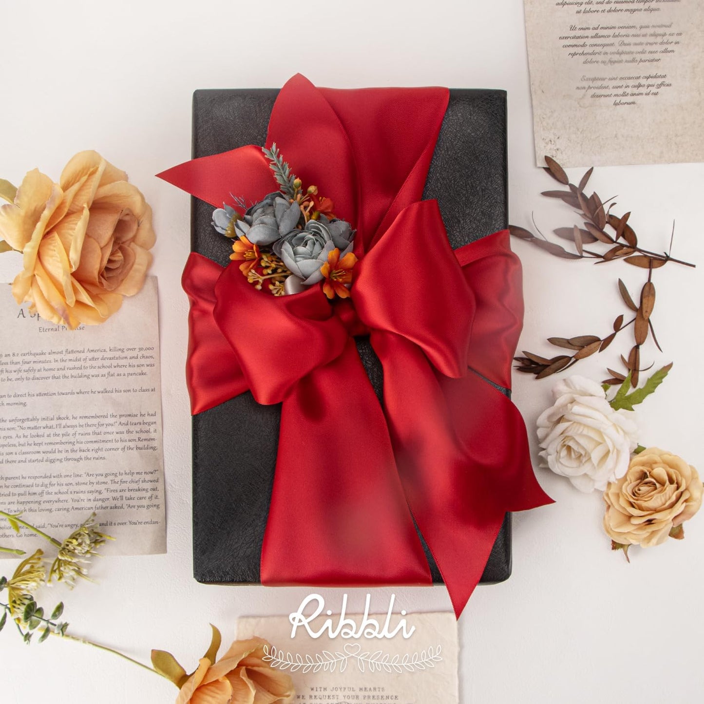 Ribbli Red Satin Ribbon 4 Inch Wide Red Ribbon for Wedding Chair Sash Grand Opening Ceremony Big Bows Gift Wrapping Floral Crafts Cake Decor-Double Faced Satin Continuous 10 Yards