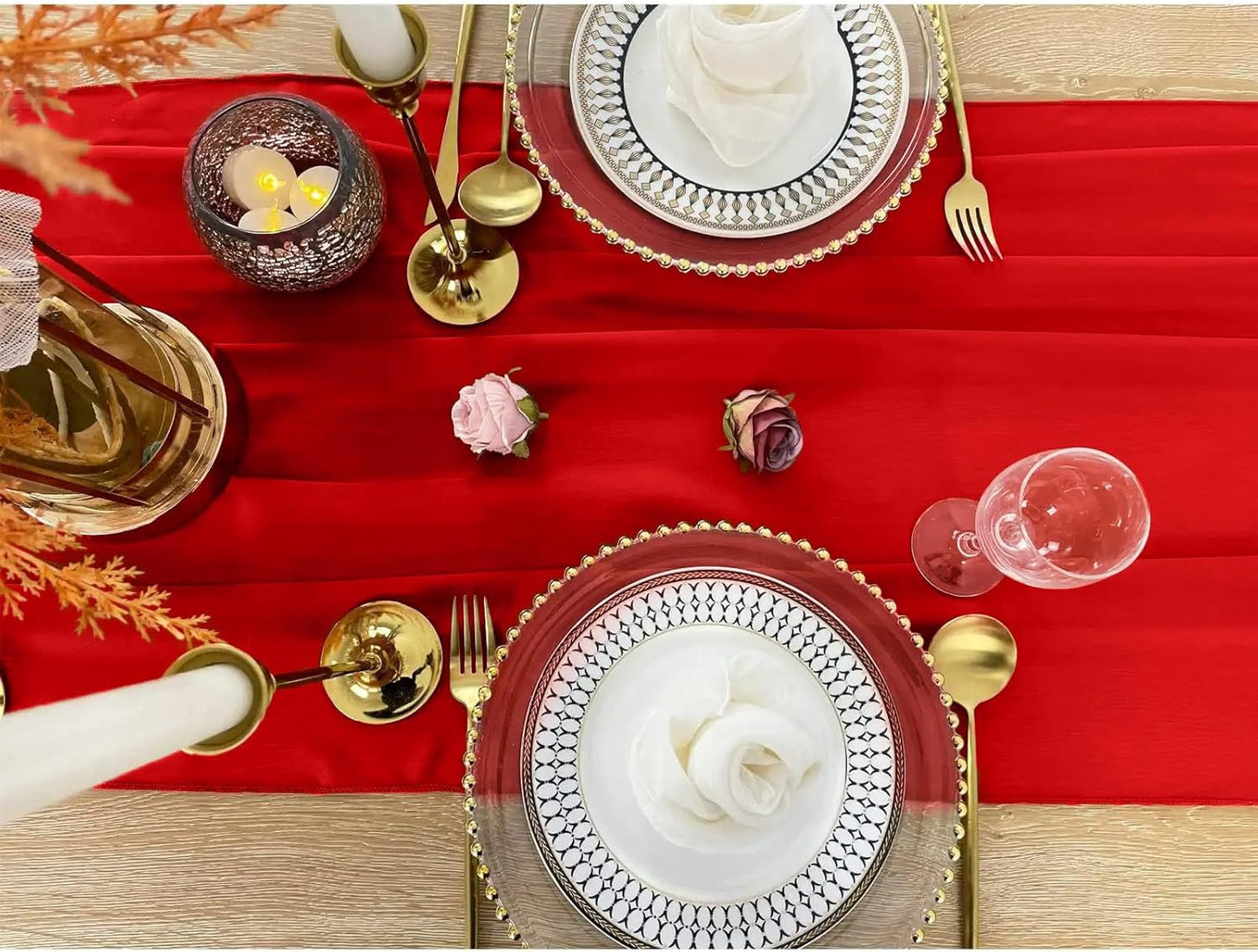 EHLDekol Chiffon Table Runners Romantic Sheer Wedding Table Runner Top Table Bridal Party Decoration (Red, 10ft, 10Pack)