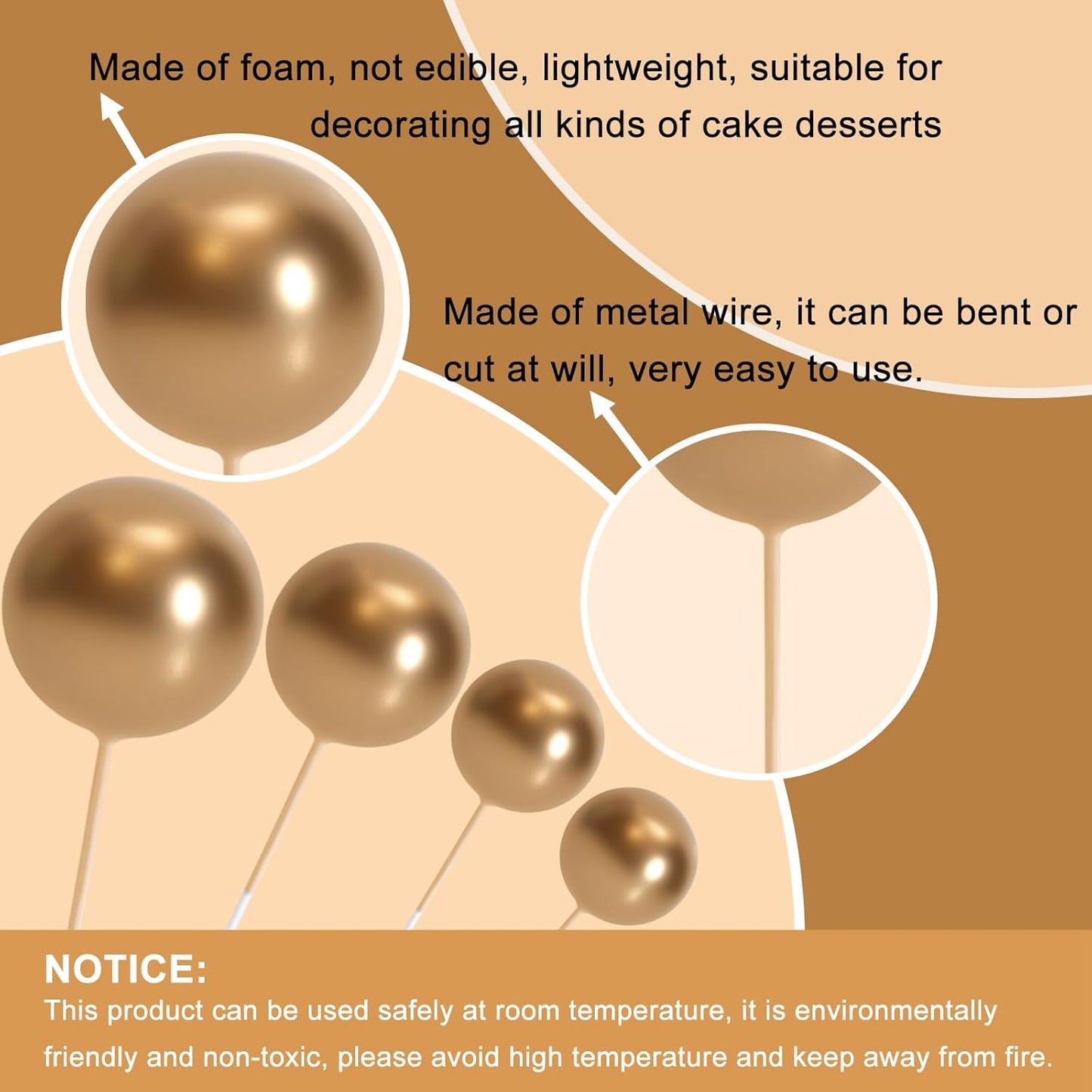 ASTARON 32 Pcs Ball Cake Topper Decorations Mini Balloons Cake Topper Sticks Foam Balls Cake Picks for Graduation Wedding Party Birthday Cake Decorations (Gold Silver Black)