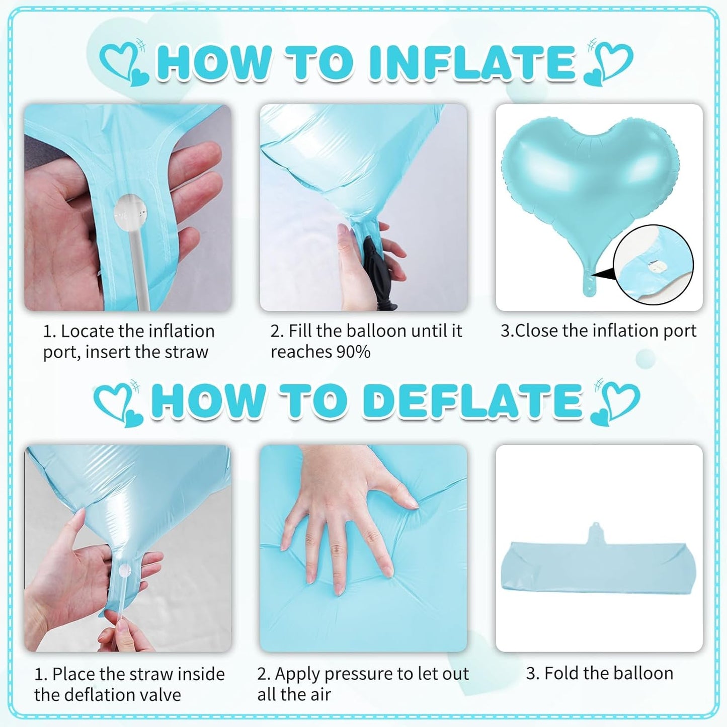 20 Inch Blue Heart Balloons, 10 Pcs Pastel Blue Heart Foil Balloons, Pastel Helium Balloon for Valentine Bridal Shower Anniversary Wedding Birthday Bachelorette Party Decorations