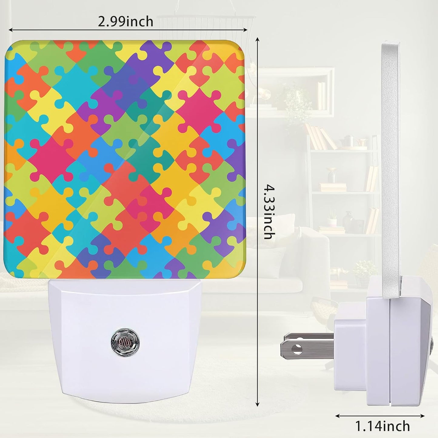 Autism Puzzles Night Light, Night Light Plug into Wall with Dusk to Dawn Sensor, LED Lamp Energy Saving Lights for Men Women Boys Girls,Lamp for Bedroom Bathroom Hallway