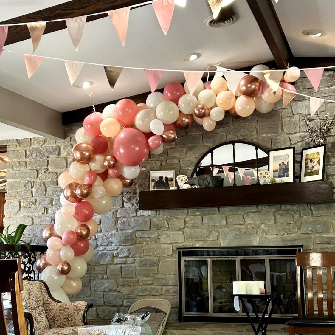 Dusty Pink and Rose Gold Balloons, 12In Retro Blush Pink Beige White Balloons with Metallic Rose Gold Confetti Latex Balloons Set for Girls Women Birthday Baby Bridal Shower Wedding Party Decorations