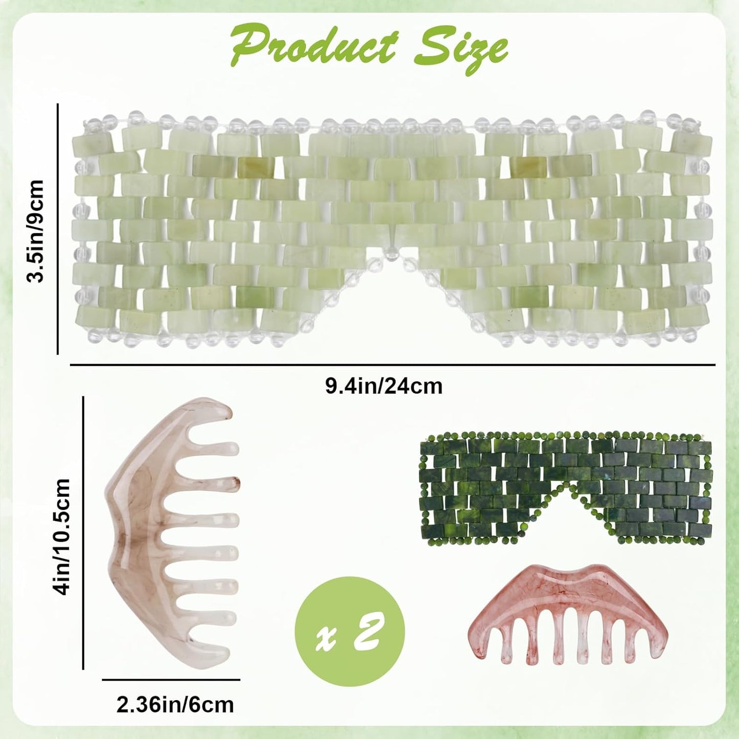 4 Pcs Jade Eye Mask and Scalp Massage Comb Set, Natural Jade Stone Hot & Cooling Eye Mask for Puffy Eyes & Help Soothe Eye Fatigue, Resin Scalp Massager Tool for Relaxation and Head Care