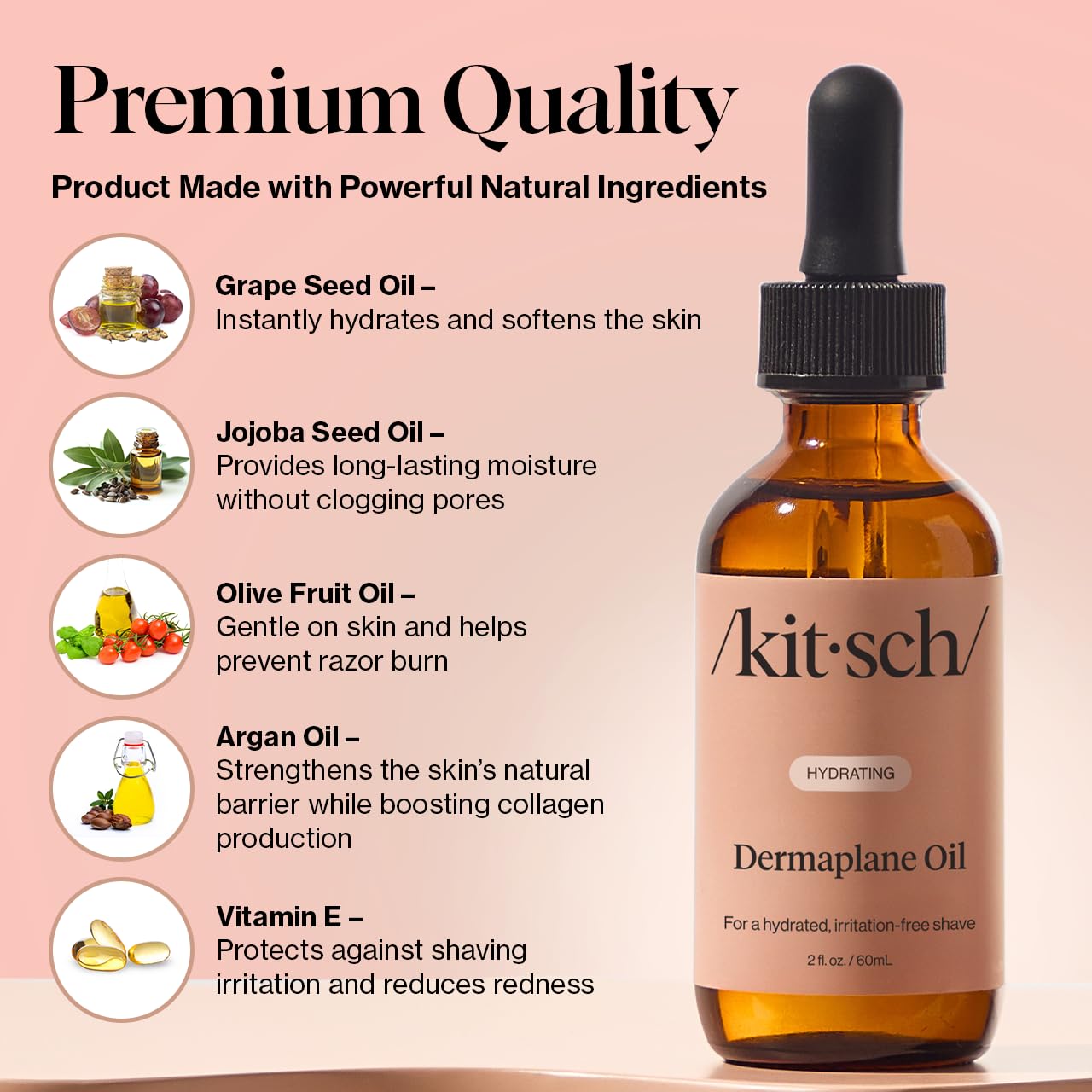 Kitsch Dermaplane Face Oil with Jojoba & Argan Oil – Hydrating Facial Formula for Dermaplaning Tool, Gua Sha & Razor Use – Irritation-Free Shave Oil for Soft, Radiant Skin – 2oz