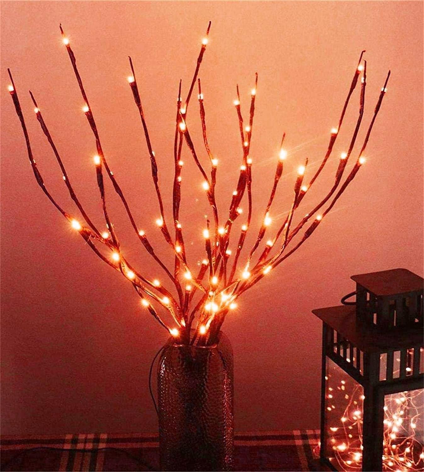 MENCH Branch Lights,3 Pcs Twig Light USB&Battery Powered 8 Flashing Modes by Remote Control.Branch Lights for Indoor, Light Up Decorations for Halloween Day and Christmas,Red