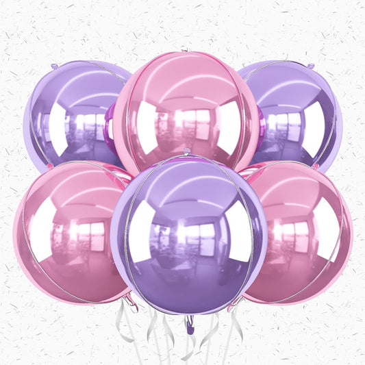 6Pcs Pink purple Round Foil Balloons,Giant 4D Round Ball Balloon,22 Inch Metallic Pink purple Balloons for Birthday Wedding Prom Party Decorations