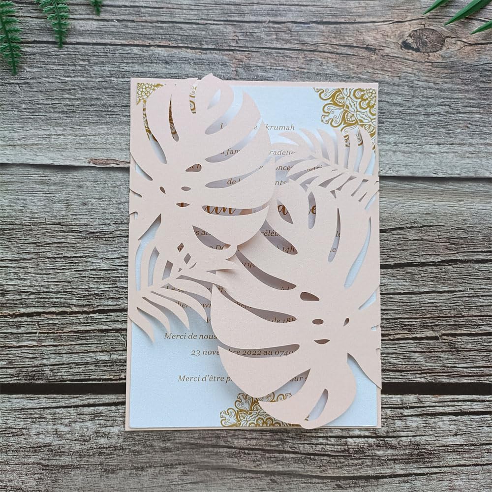 MillaSaw Flower Laser Cut Invitations Pink Plame Invitation Jacket With Envelope, for Wedding Anniversary Birthday Cards Holiday Party Decoration (soft pink)
