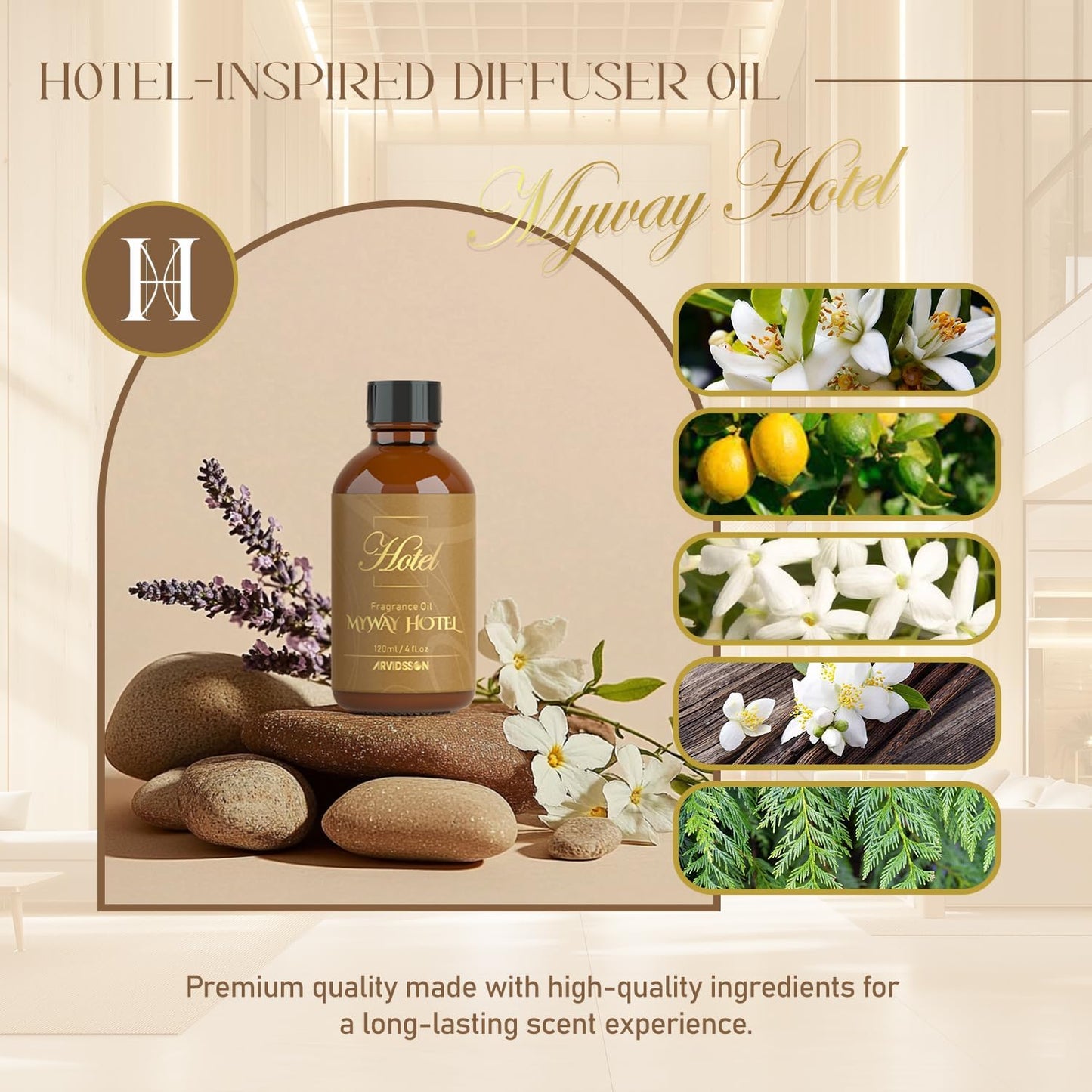 Hotel Diffuser Oil 4 Fl Oz (120ml), MyWay Fragrance Oil Inspired by The One Hotel - Hotel Scent Essential Oil for Diffuser and Crafting, Luxurious Fragrance Oil, Gift for Women & Men