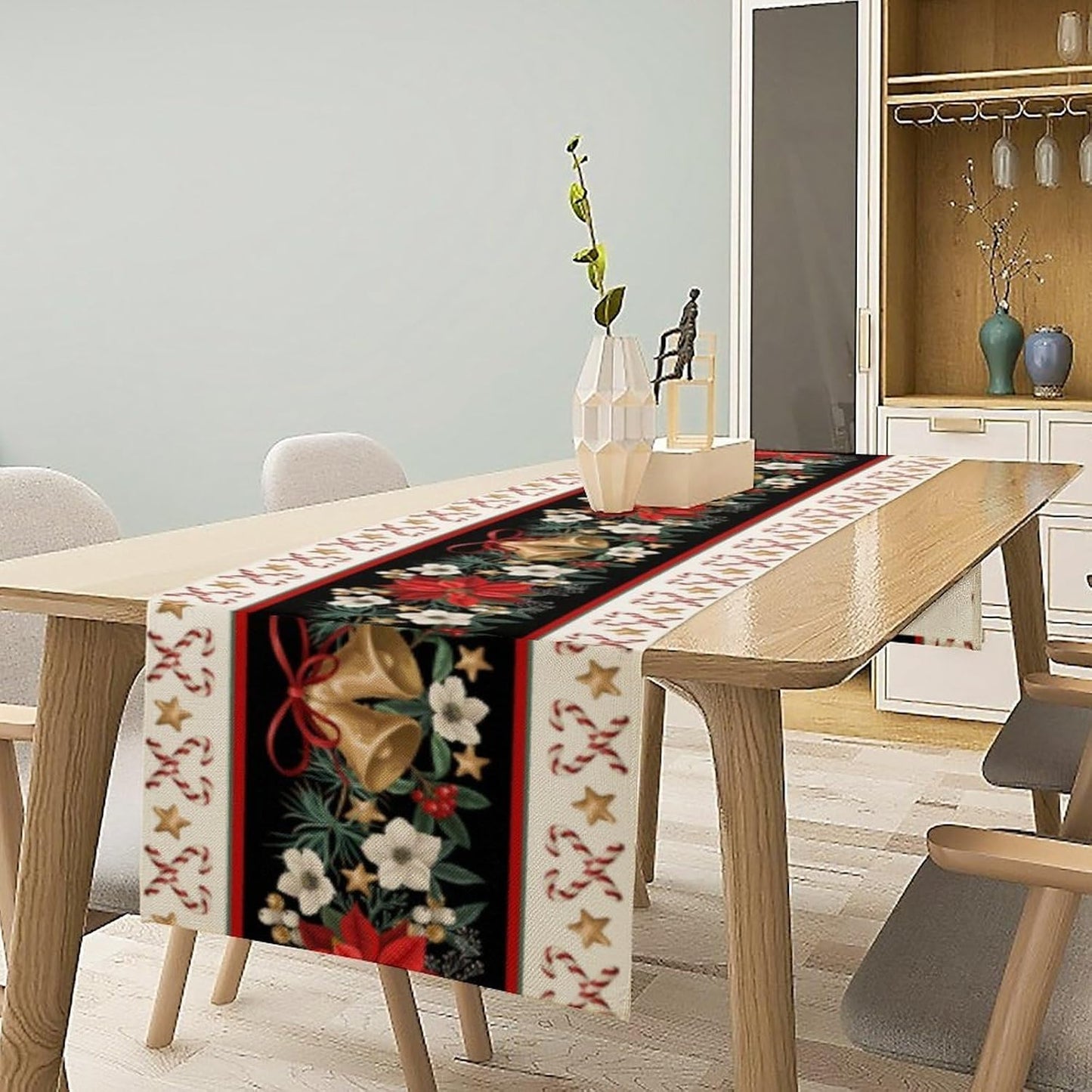 Christmas Table Runner, Xmas Holiday Seasonal Winter Table Cloth Kitchen Dining Table Decoration for Home Party Decor 13x90 Inch