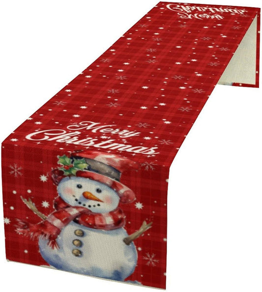 Christmas Table Runner,Christmas Snowman Snowflakes Winter Seasonal Table Cloth Kitchen Dining Table Decoration for Home Party Decor 13x120 Inch