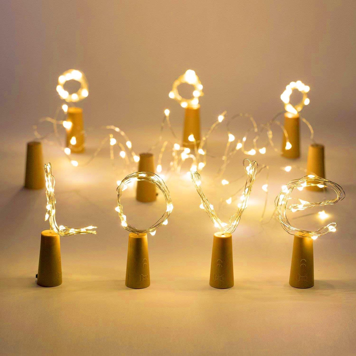 Aluan Wine Bottle Lights with Cork, Christmas Lights 10 Pack 20 LED Mini Fairy String Light, Waterproof Battery Operated Cork Lamp for Liquor Bottles Party Bar Wedding Table Decoration, Warm White