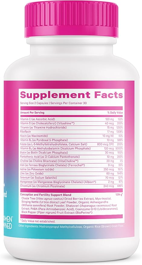 Pink Stork Fertility Supplements for Women – Preconception Vitamins with Inositol, Vitex & Ashwagandha – Women’s Fertility Supplement for Conception & Hormone Balance – 60 Vegetarian Capsules