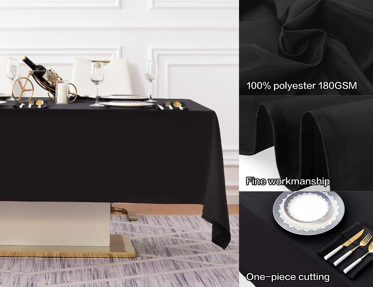 Surmente Black Tablecloth 60 x 102-inch Rectangular Polyester Table Cloth for Weddings, Banquets, or Restaurants