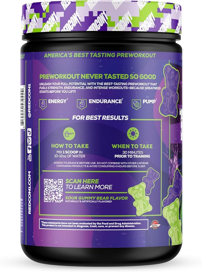 REDCON1 Total War Reloaded Pre Workout Powder, Sour Gummy Bear - Creatine, Beta Alanine + L-Citrulline Malate Keto Friendly for Men & Women with 350mg of Caffeine - Fast Acting (30 Servings)