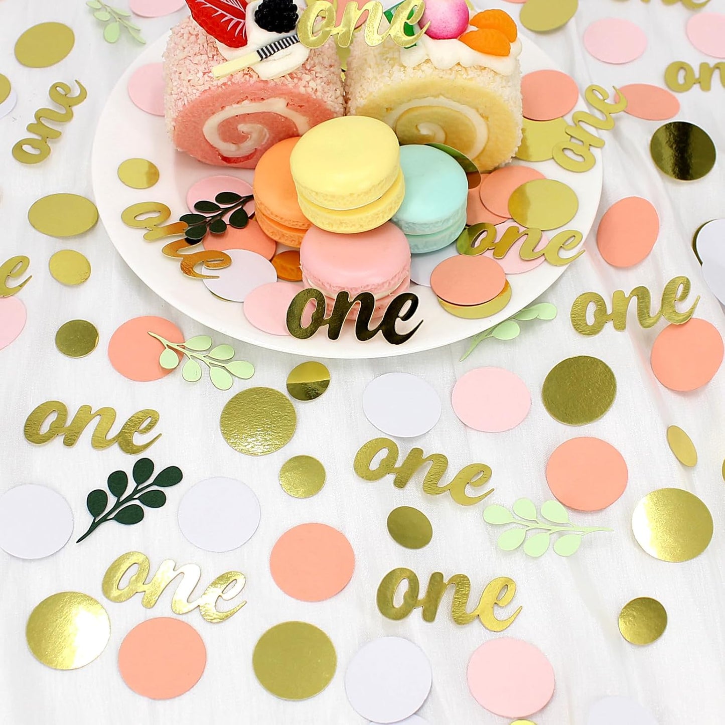 300PC Pink and Sage Green 1st Birthday Confetti First Birthday Decorations for Girl Dots Table Scatter for Baby Girl One Year Old Party Decor Supplies