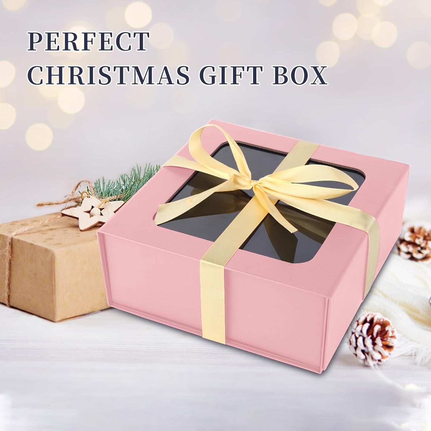 Pink Gift Boxes with Window,7.5"x7.5"x3.1" Bridesmaid Boxe for Gift Giving,Birthday Gift Box with Magnetic,Closure Lid Gift Boxes for Presents,Cute Boxe,Luxury for Gift Packaging,Gift Box for Wrapping Gifts