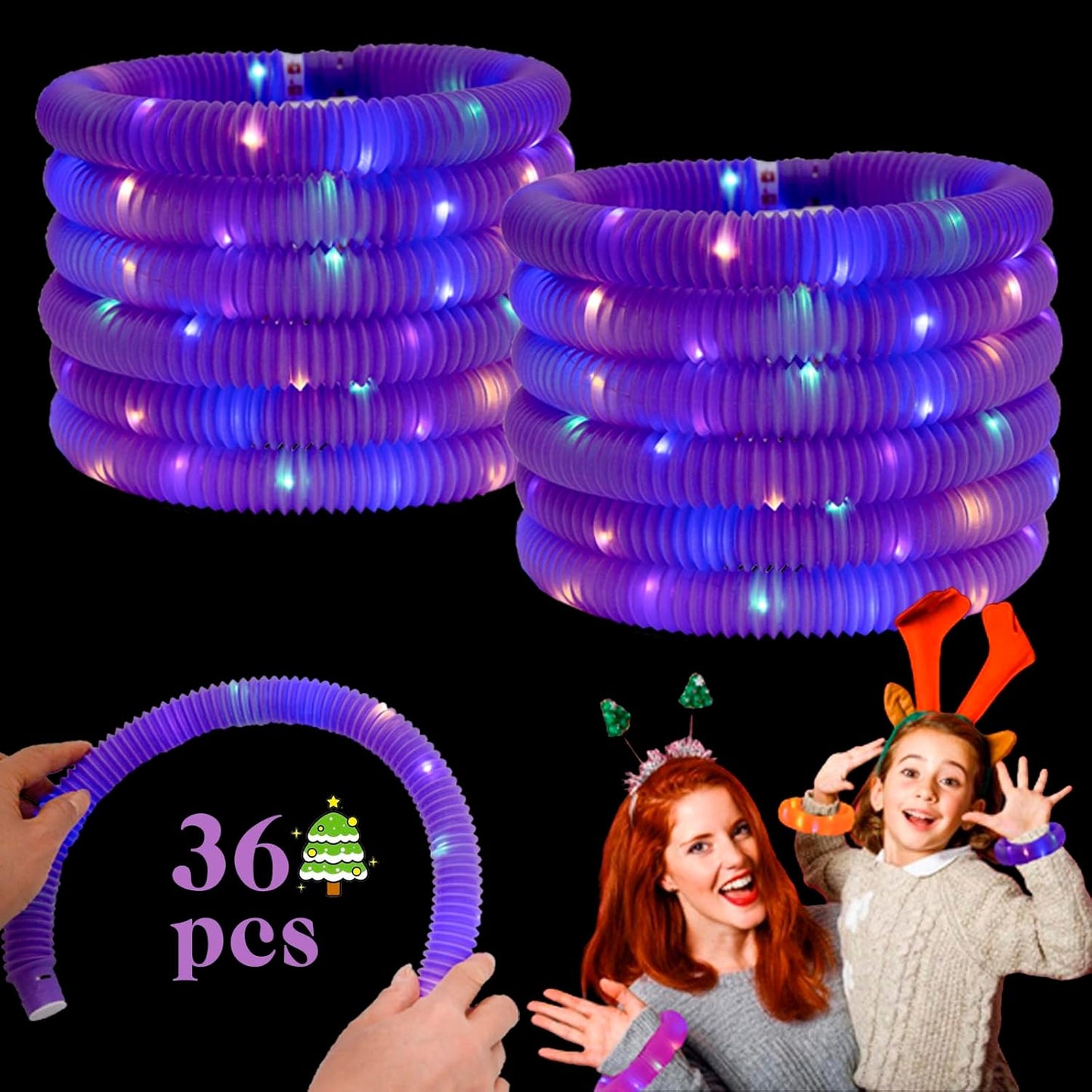 Purple 36 Pack Light Up Party Favors Supplies,Bulk Glow Sticks Bracelet,Necklace Accessories for Kids,Birthday Return Gifts Treats,Easter Basket Goodie Bag Stuffer Fillers for Boys Girls