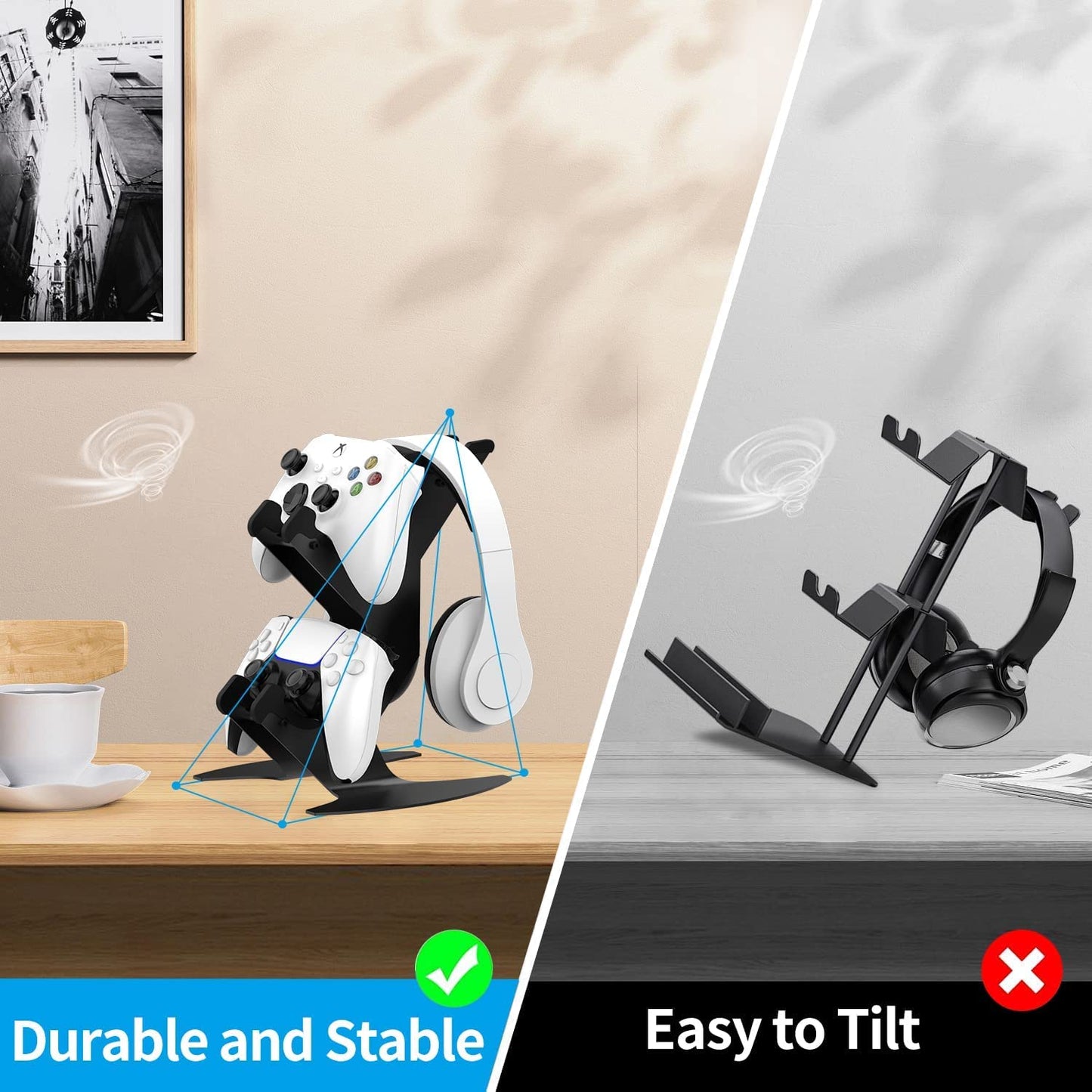 Controller Holder, Game Controller Rack Headset Stand for Xbox Series X S/Xbox one / PS5 / PS4 / NS/PC/Headset, Aluminum Metal Mount Universal Organizer for Video Game Accessories