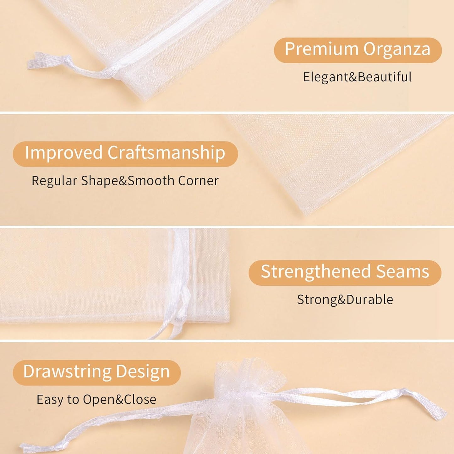 50 Pcs White Organza Bags 4x6 Inch Small Mesh Bags Drawstring Small Gift Bags Goodie Bags for Jewelry Candy Party Favor