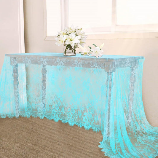 LuoluoHouse Blue Lace Tablecloth 6pcs Table Fabric 60x120 Inch for Rustic Boho Wedding Bridal Shower Party Decoration Rectangle Overlay Long Vintage Embroidered Reception Table Cloth Decor