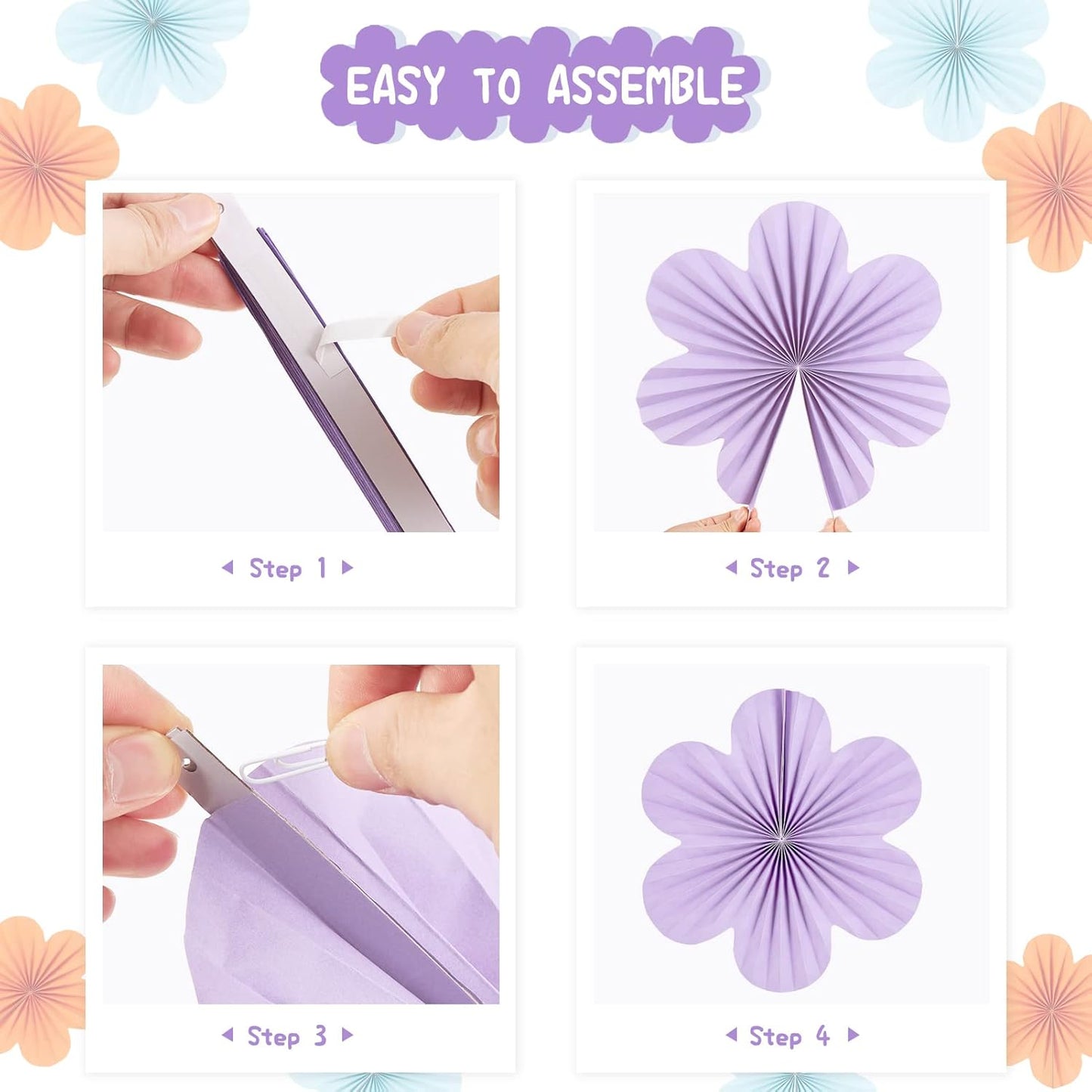 Paper Flowers Decorations for Wall Blue Paper Fans Classroom Decoration Floral Backdrop Decor Hanging Pink Flower Wall Decor, Set of 9
