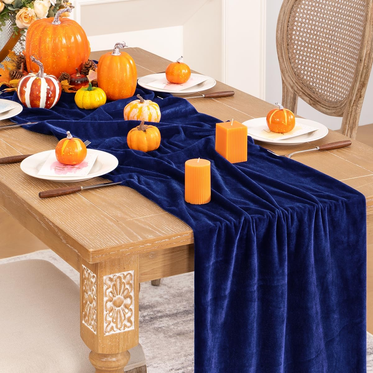 Royal Blue Velvet Table Runner 3 Pack Fall Thanksgiving Table Runners 20 x 120 Inch Luxurious Elegant Velvet Fabric Friendsgiving Table Decor for Christmas Dinner Wedding Bridal Baby Shower