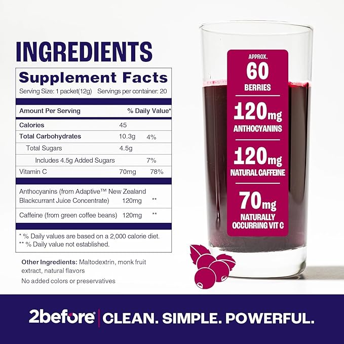 All Natural Vegan Pre Workout, with 120mg Caffeine I Clean Energy, Endurance, Recovery I Pre Workout Women and Men I 20 x Individual Packets I Informed Sports Certified I Blackcurrant