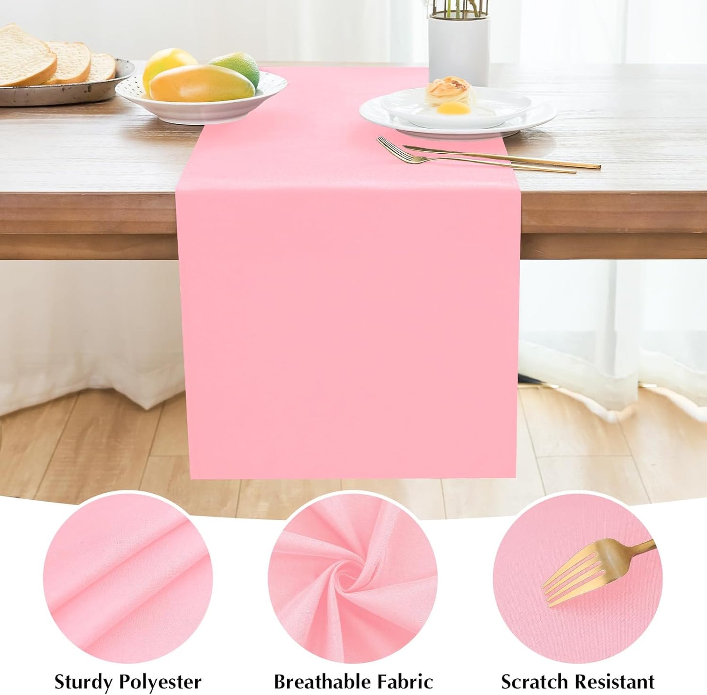 2 Pack Pink Table Runner 12 x 90 Inch Solid Color Farmhouse Runners Coffee Table Dresser for Daily Party Home Decoration