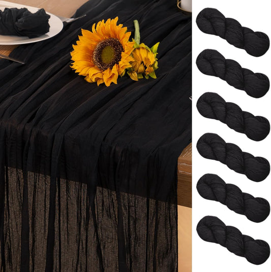 Black Halloween Table Runner 6 Pack Black Cheesecloth Table Runners 120 Inches Boho Gauze Fall Table Decorations for Halloween Wedding Bridal Baby Shower Party Decor