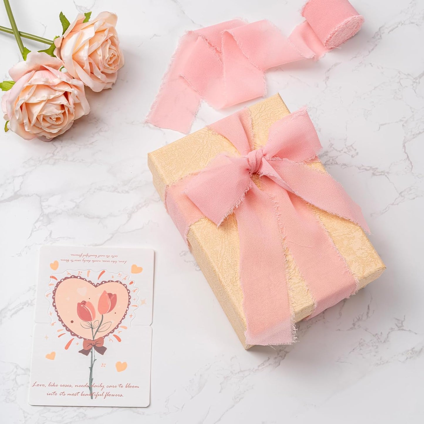 Blush Pink Handmade Chiffon Ribbon,1.5Inch x 3 Rolls Total 24 Yards Blush Pink Fringe Chiffon Silk Ribbon,for Wrapping Wedding Invitations,Bridal Bouquets,DIY Crafts,Home Decor and More