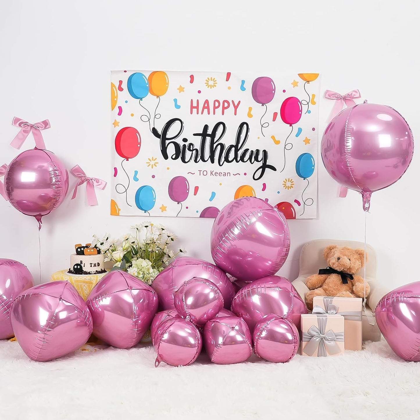 12Pcs Pink Round Foil Balloons, 22" 15" 10" 4D Helium Ball Balloon, Metallic Pink Foil Balloon for Birthday Graduation Wedding Anniversary New Year Eve Disco Prom Party Decorations
