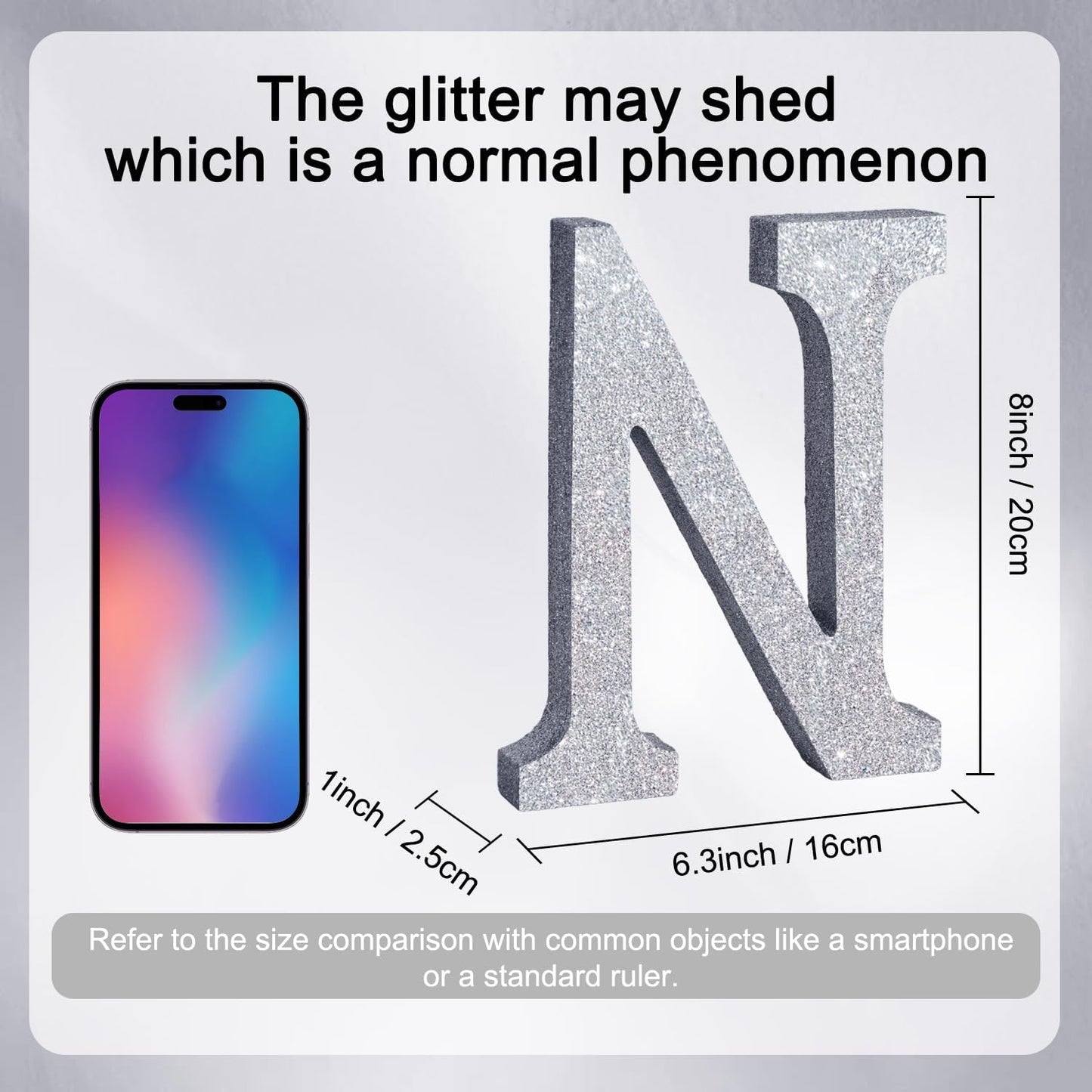 TONIFUL 8 Inch Silver Glitter Letter N Table Centerpiece A-Z Silver Birthday Party Decorations,Silver Alphabet N for Birthday,Chrismas,Graduation,Bridal Shower,Wedding,Anniversary Party Supplies