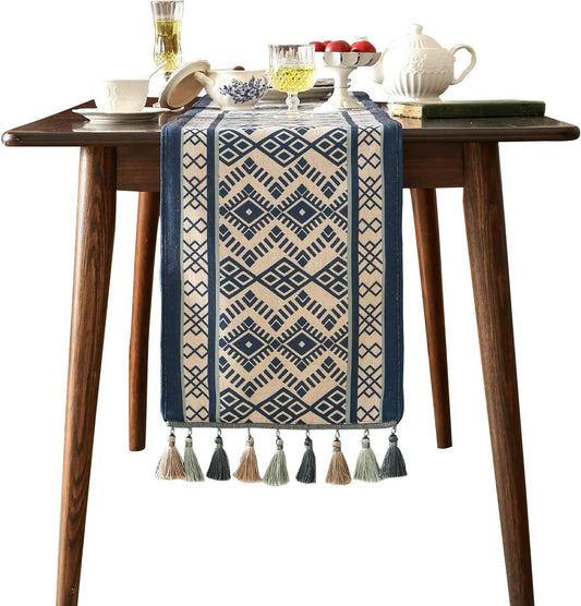 Chinoiserie Blue Stripe Table Runner for Table,Decorative Print Linen 71 Inches Long Table Runners,Decor Tabletop for Kitchen,Dining,Tea Party,Home,Christmas,12"*71"