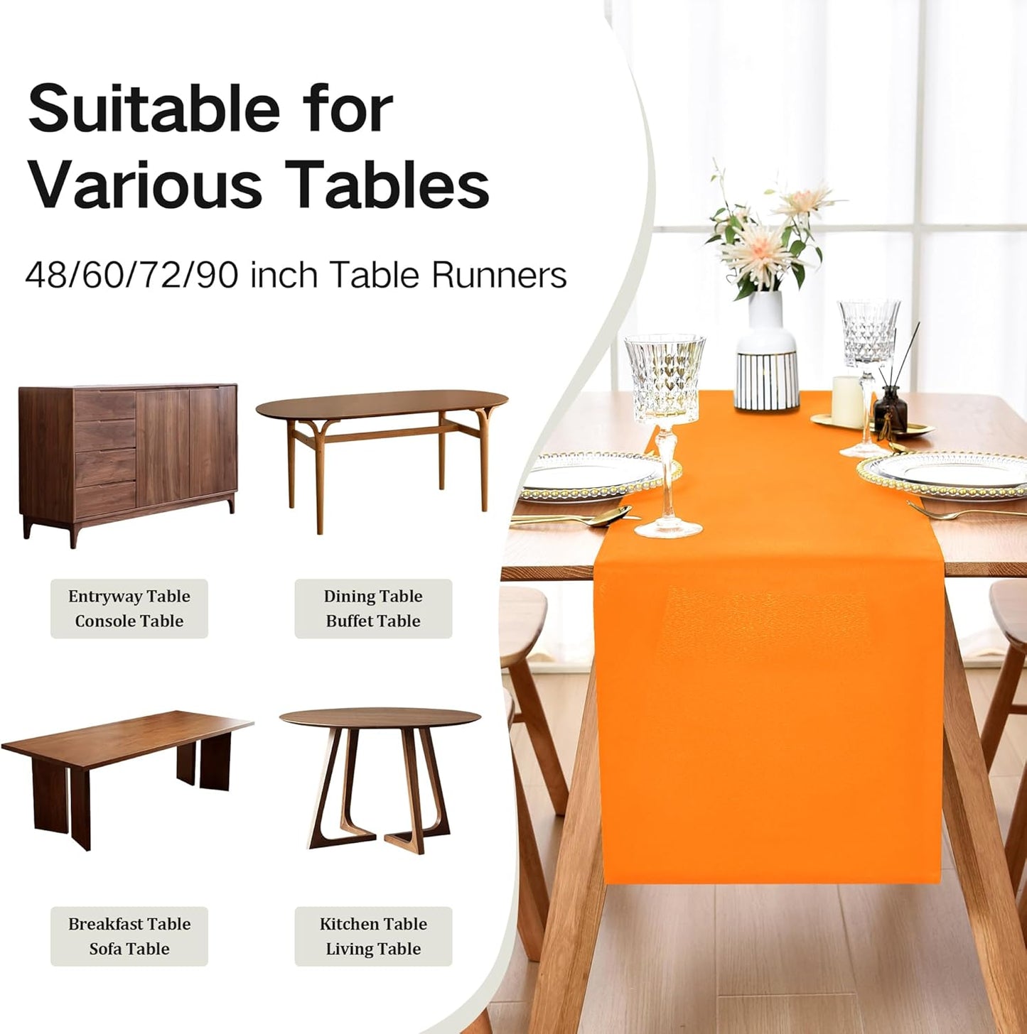 Farmhouse Orange Table Runner Dining Table Runners 48 Inches Long Coffee Table Runner for Dresser Living Room Bedroom Holiday Party Banquet 12X48 Inch