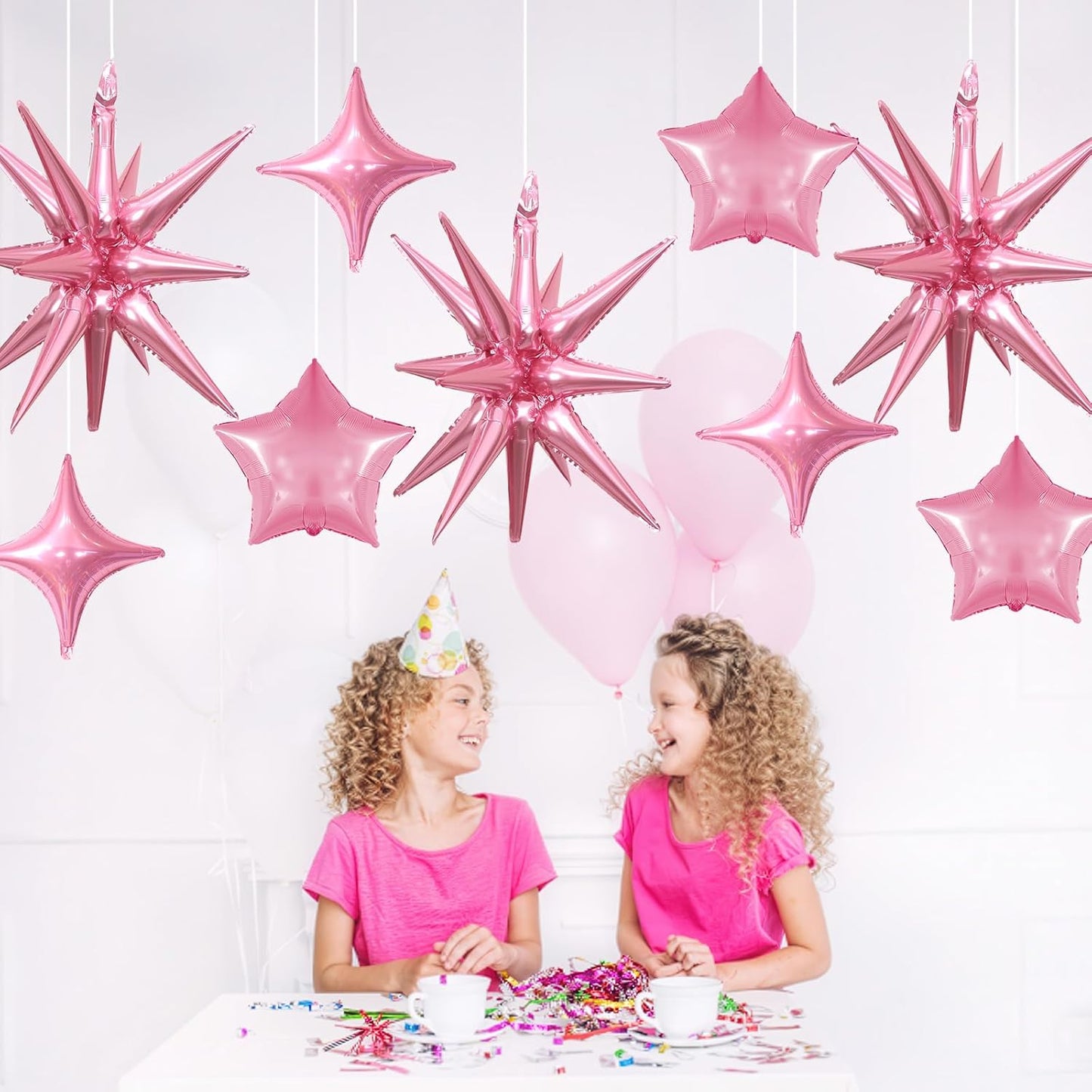 Pink Star Balloons, 22in Large Star Balloons Foil 10in 4-Pointed & Pink Pentagram Balloon for Wedding Anniversary Baby Shower Bridal Shower Graduation Girls Birthday Party Decorations