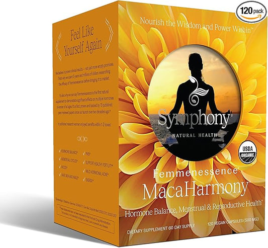 Femmenessence MacaHarmony – Scientifically Proven to Support Hormone Balance for Women, Regular Menstrual Cycle, PMS, Acne, Healthy Skin, Fertility, Natural Organic Maca Capsules (120)