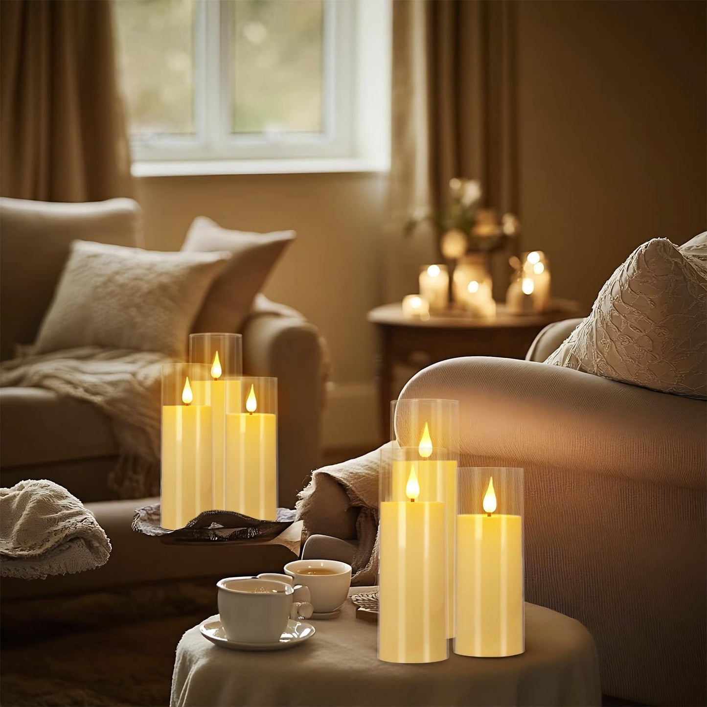 Flickering Flameless Candles Battery Operated with Remote,Led Pillar Candles with Realistic Moving Wick Candles for Halloween,Christmas,Home Decor Pack of 24 (D2.2 xH 5" 6" 7")(Ivory)