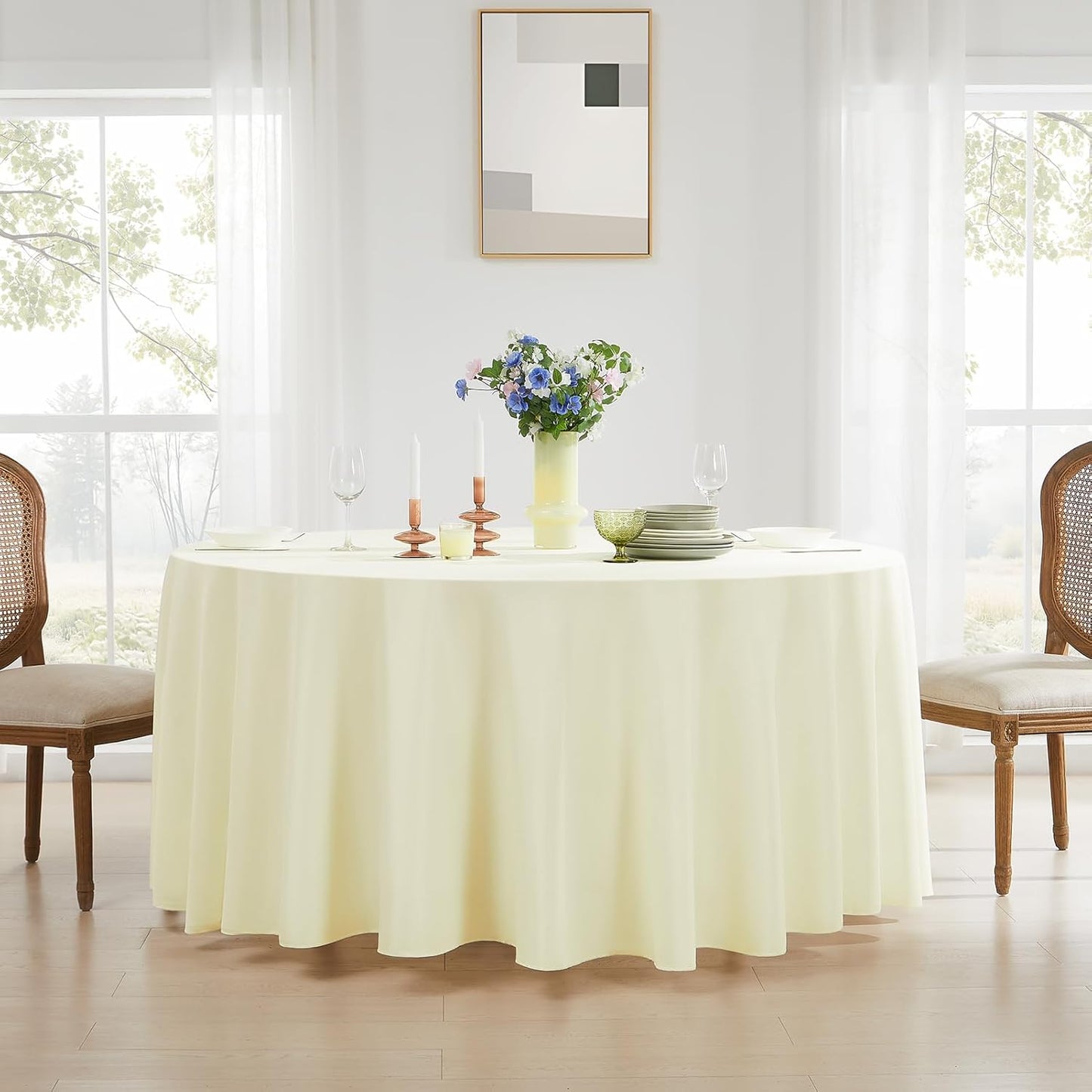 Round Tablecloth 132 Inch 10 Pack Ivory Tablecloths Washable Decorative Linen Polyester Table Clothes Cover for Dining Table Banquets Buffet Parties and Wedding