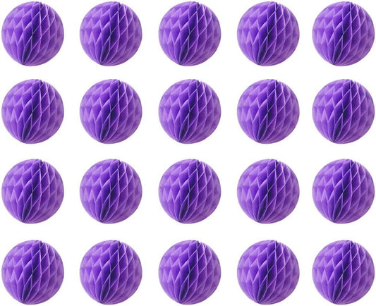 20pcs Honeycomb Flower Balls - Party Decor, Tissue Paper Pom Poms (6inch, Purple)