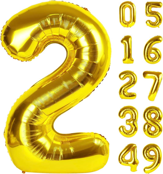 Gold 40 Inch Big Number Balloon Birthday Decoration, Number 2 Helium Balloon 12 22 23 24 26 2025 New Years Celebration, Boy Girl Baby Anniversary Party Graduations Supplies Decorations