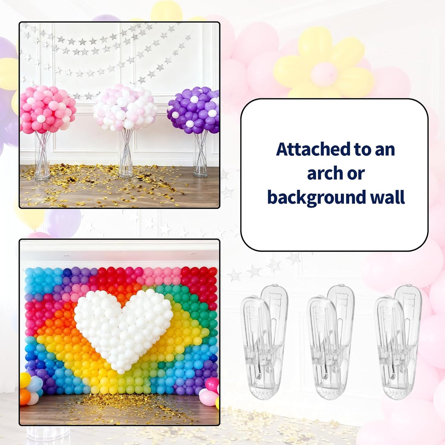 20pcs Balloon Arch Clips, 6x3cm/2.36x1.18 Inch Plastic Spring Garland Clamps Transparent Heavy Duty Clips for Balloon Arch Photography Crafts Wedding Engagement Backdrop Decoration