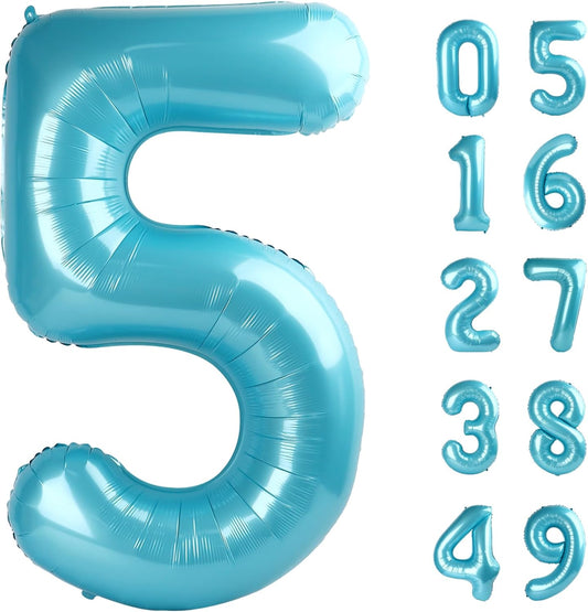 Pearl Blue 5 Number Balloon, 40 Inch Large Number 5 Birthday Balloon, Five 5th 15 25 35 50 55 Birthday Celebration Decorations, Foil 5 Mylar Helium Number 5 Girl Boy Anniversary Party Supplies
